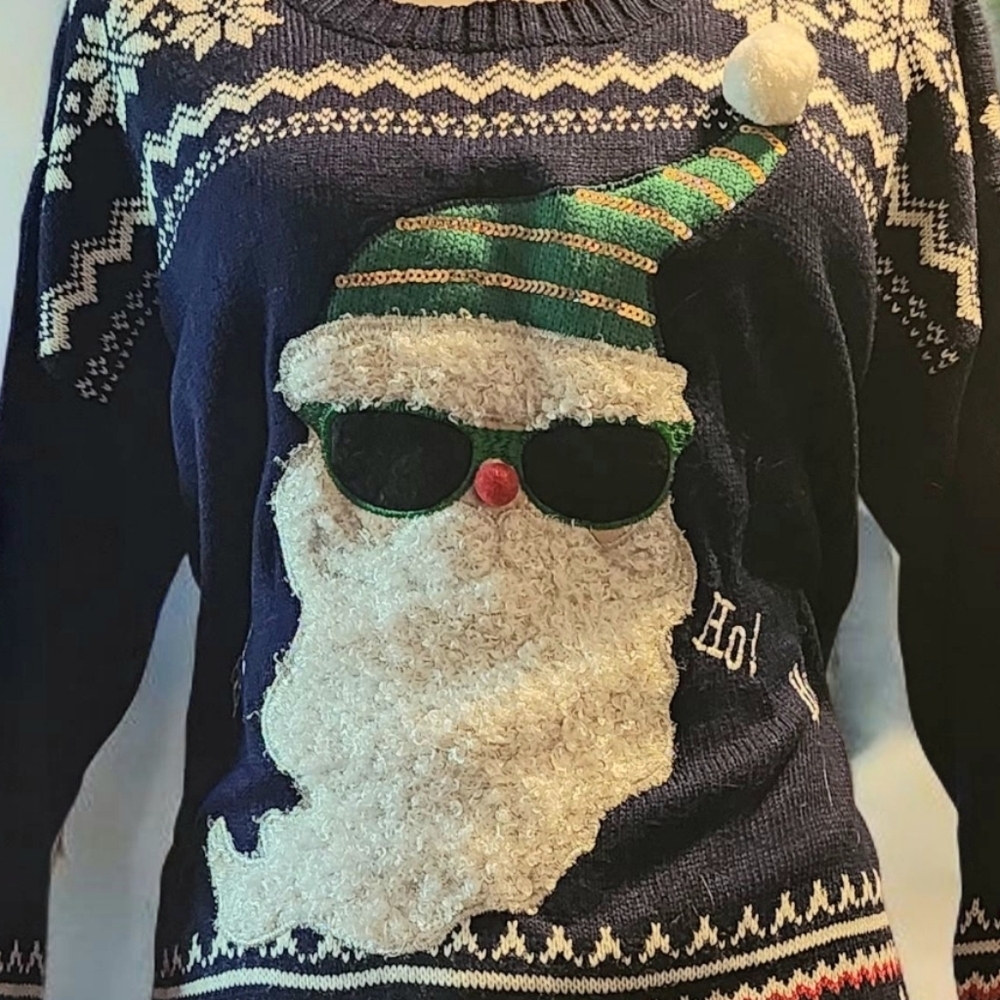 💖Festive Ugly Christmas Santa Sweater with Sunglasses Size L - Picture 4 of 5